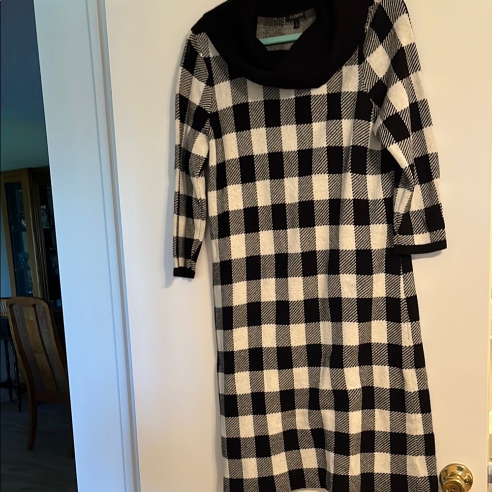 Talbots Black and Cream Buffalo Check Long Sleeve Dress